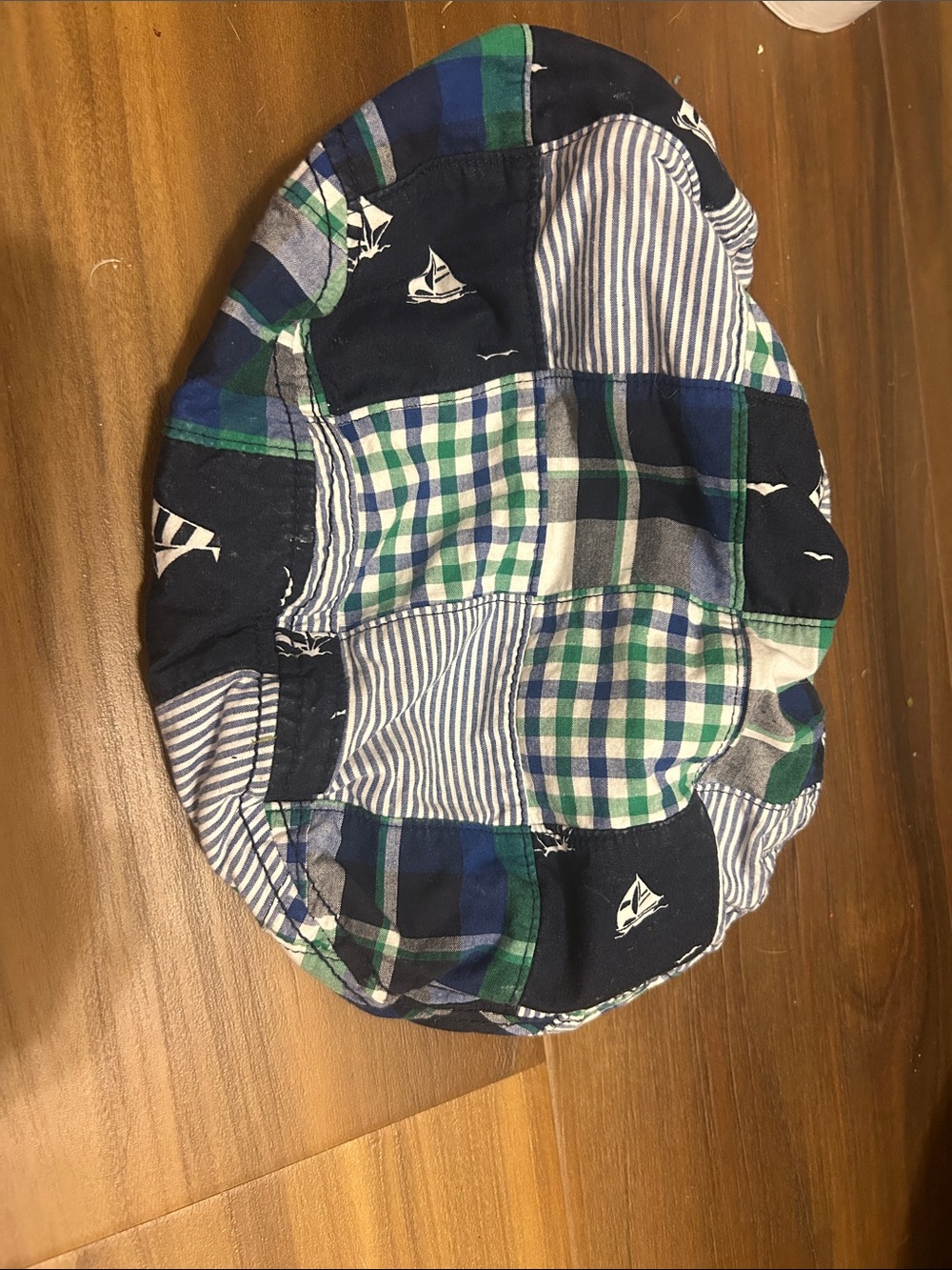 Gymboree size L Patchwork Plaid newsboy Hat in Navy, Green & White
